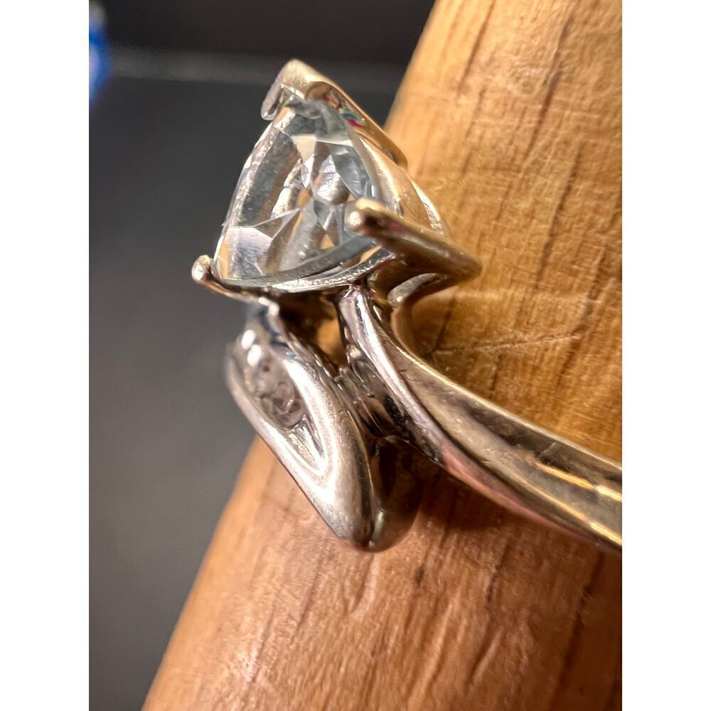 10k white gold Samuel Aaron trillion cut aquamarine and diamond ring size 6.5 - Picture 10 of 16